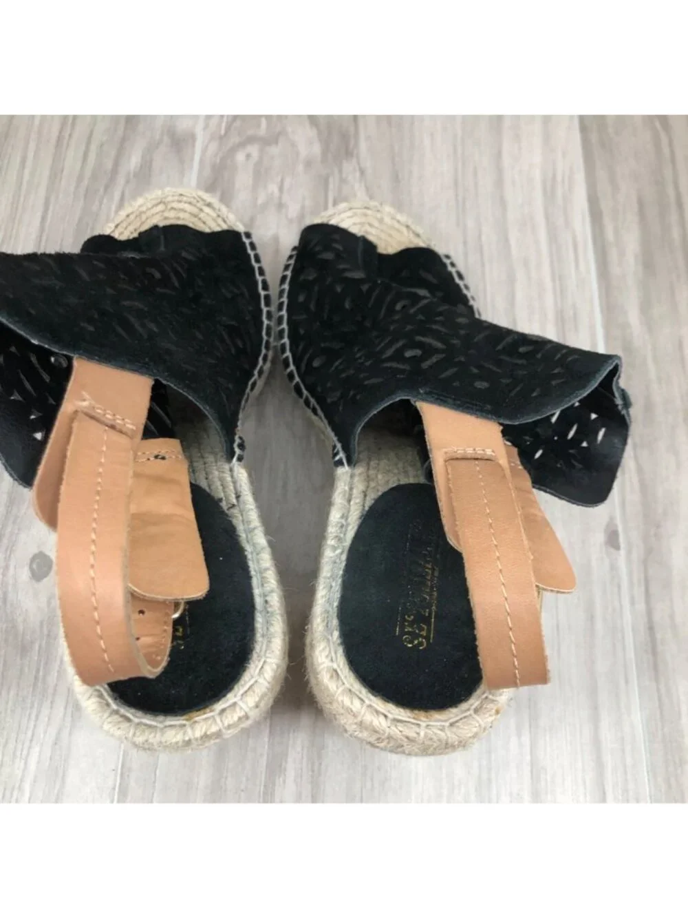 Seychelles Wedge Sandals Womens 8.5 Black Suede Buckle Stap Espadrille Shoes